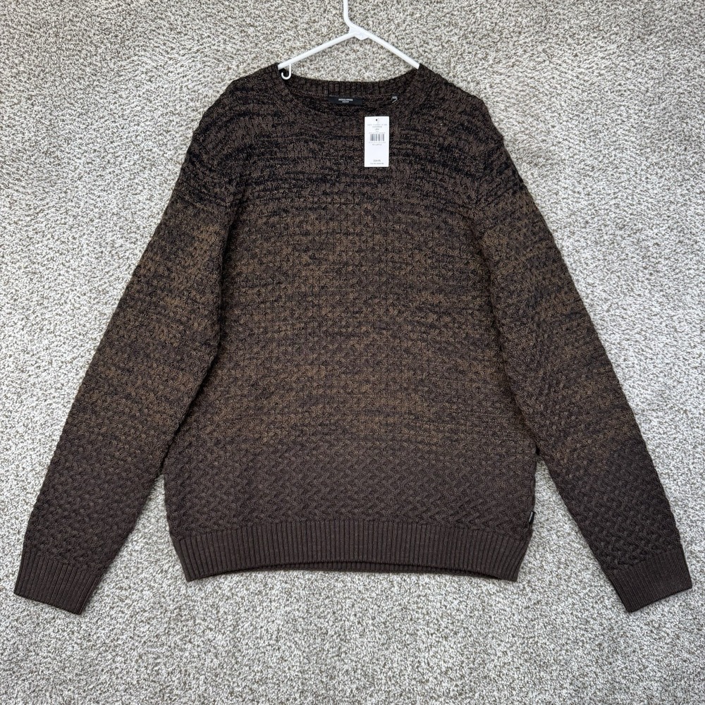 NEW Jack & Jones Sweater Men's 2XL XX Knit Crew Java Brown Chunky Pullover Thick